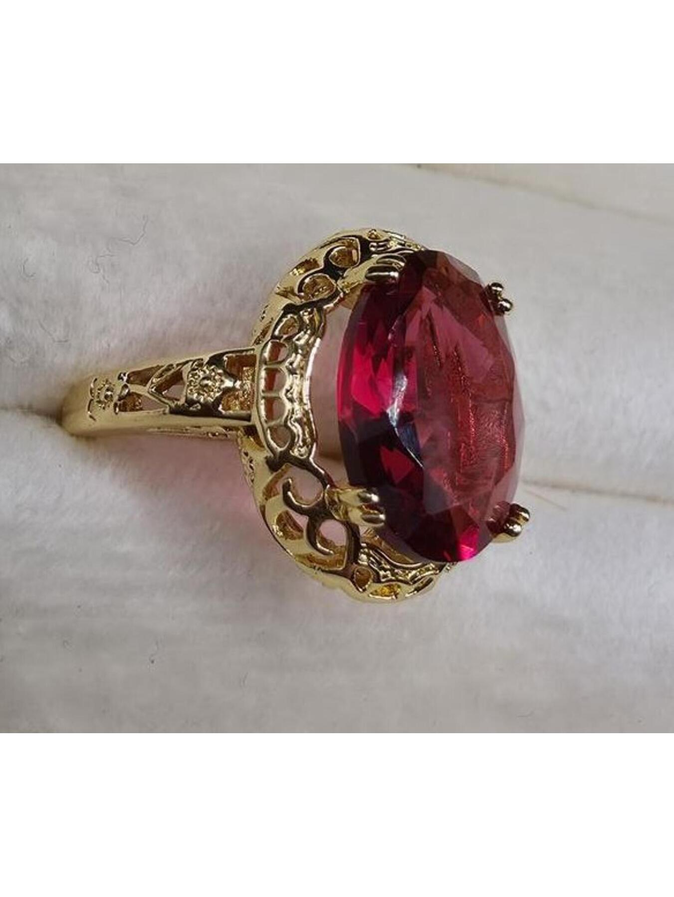 Vintage Gold Tone Ring With Large Pink Zirconia Size 6